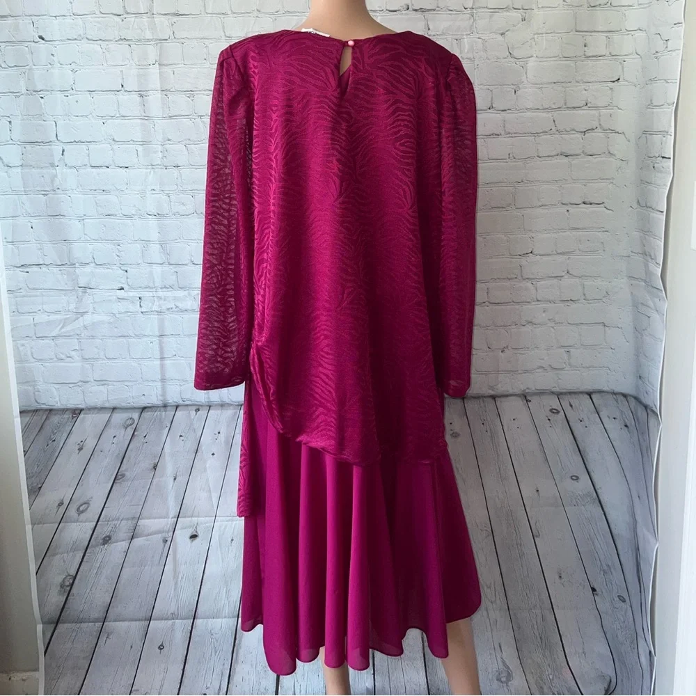 Risa Ann Dark Pink Shoulder Padded long sleeve dress size L - Picture 7 of 10